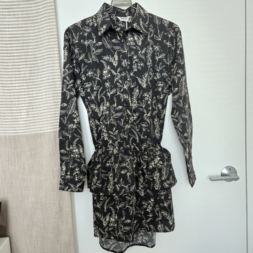 Thakoon Botanical Print Long Sleeve Cotton & Silk Shirtdress